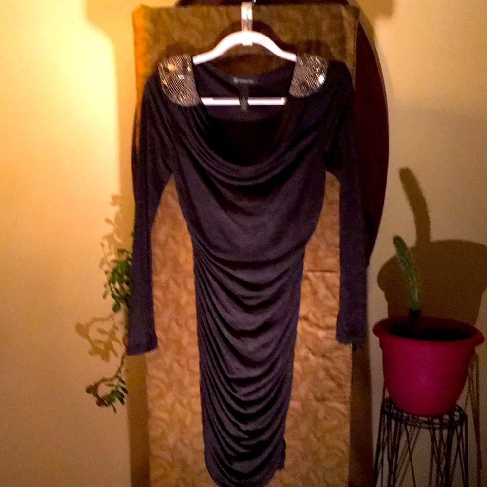 Charcoal Ruched Long sleeved Dress